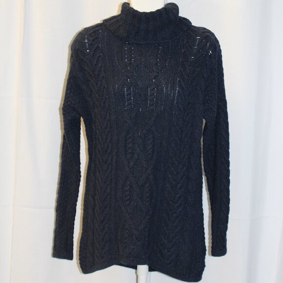 L.O.G.G. H&M Women's Chunky Cable Knit Long Sleeve Turtleneck Navy Sweater Small - Picture 1 of 10